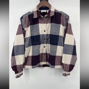 Y2K Purple And Blue 100% Cotton Flannel Button Up Christopher &Banks Sz L Cozy